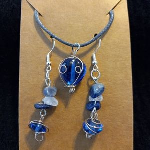 Precious stone and glass beads Sterling Silver Earings / necklace set